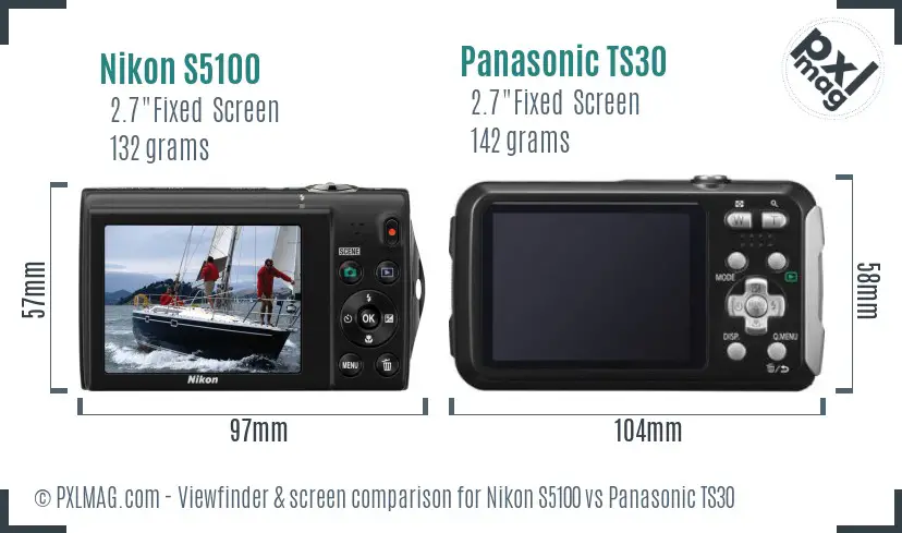 Nikon S5100 vs Panasonic TS30 Screen and Viewfinder comparison