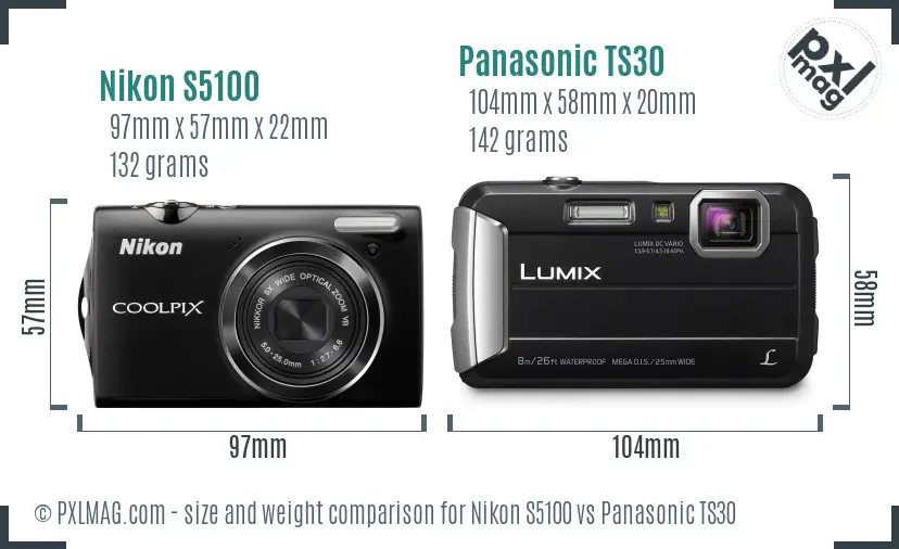 Nikon S5100 vs Panasonic TS30 size comparison