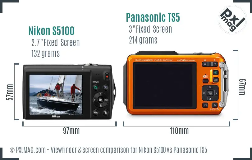 Nikon S5100 vs Panasonic TS5 Screen and Viewfinder comparison
