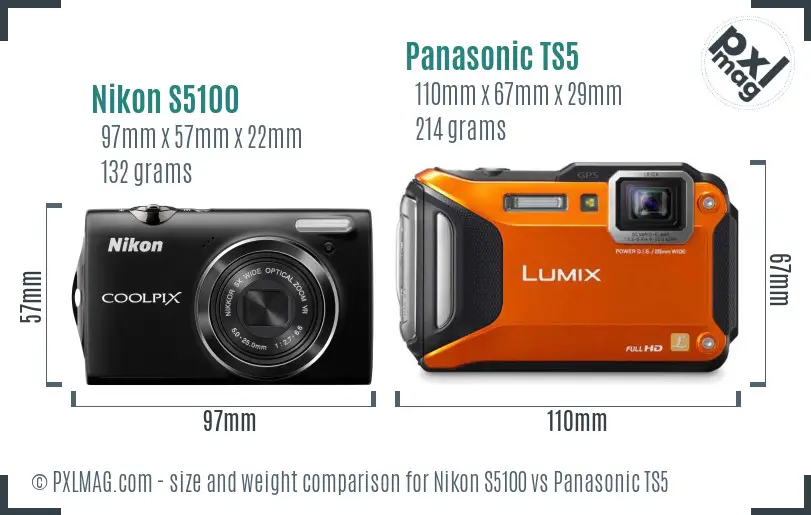 Nikon S5100 vs Panasonic TS5 size comparison
