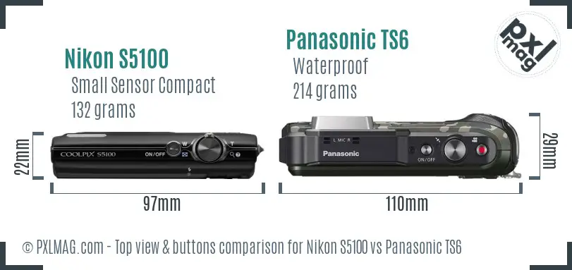 Nikon S5100 vs Panasonic TS6 top view buttons comparison