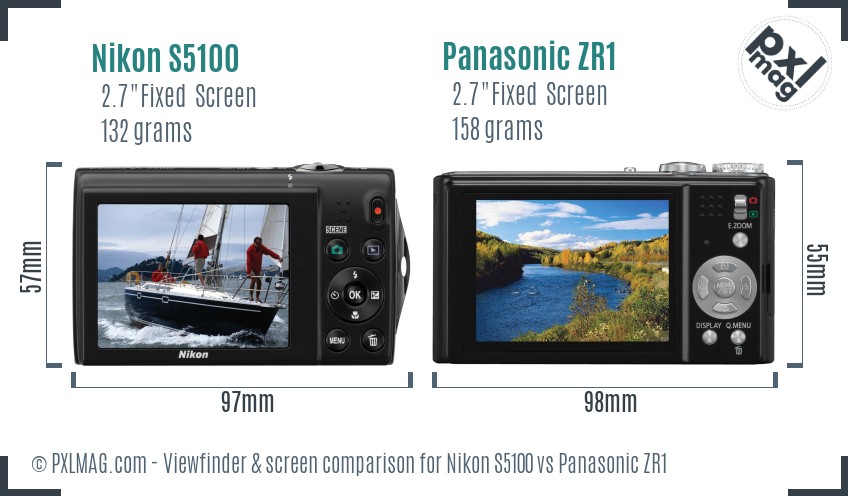 Nikon S5100 vs Panasonic ZR1 Screen and Viewfinder comparison