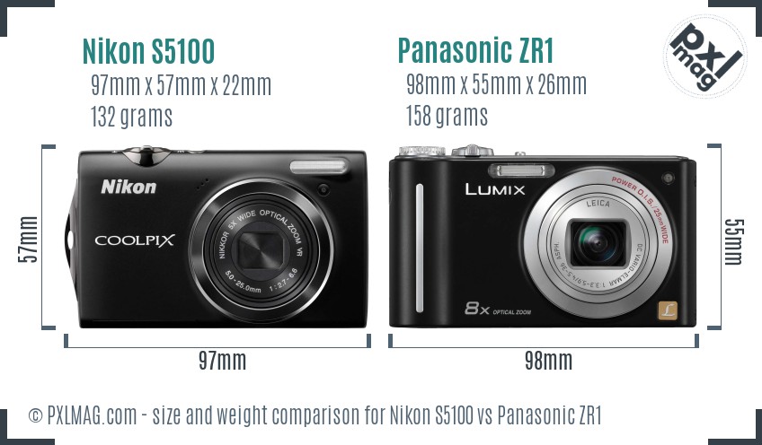 Nikon S5100 vs Panasonic ZR1 size comparison