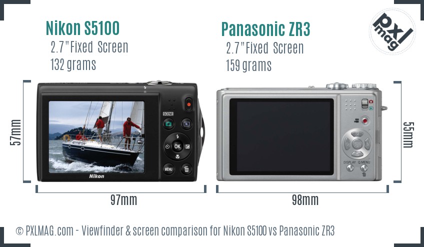 Nikon S5100 vs Panasonic ZR3 Screen and Viewfinder comparison