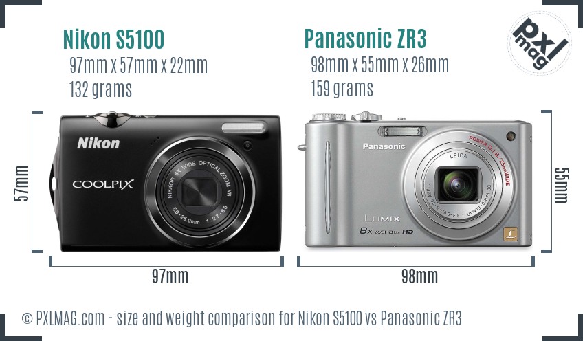 Nikon S5100 vs Panasonic ZR3 size comparison Nikon S5100 vs Panasonic ZR3 size comparison