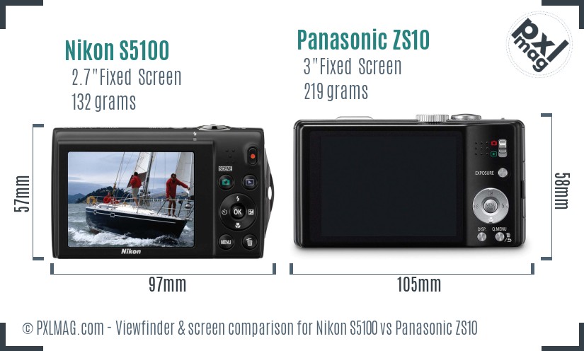 Nikon S5100 vs Panasonic ZS10 Screen and Viewfinder comparison