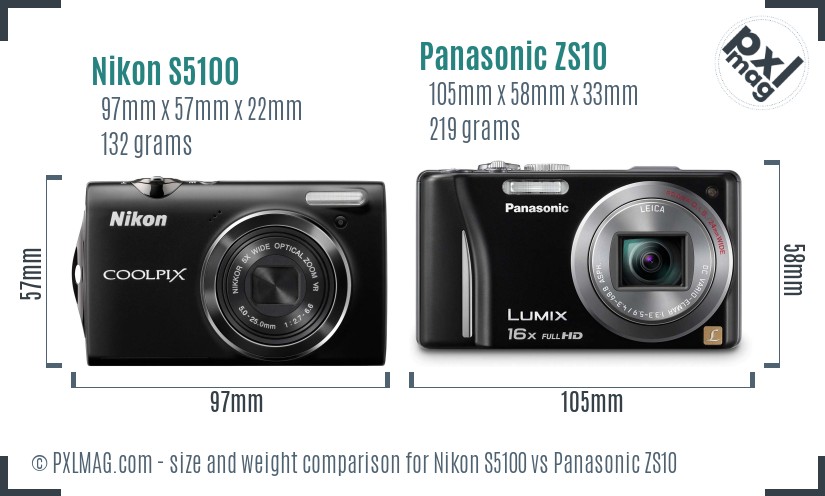 Nikon S5100 vs Panasonic ZS10 size comparison Nikon S5100 vs Panasonic ZS10 size comparison
