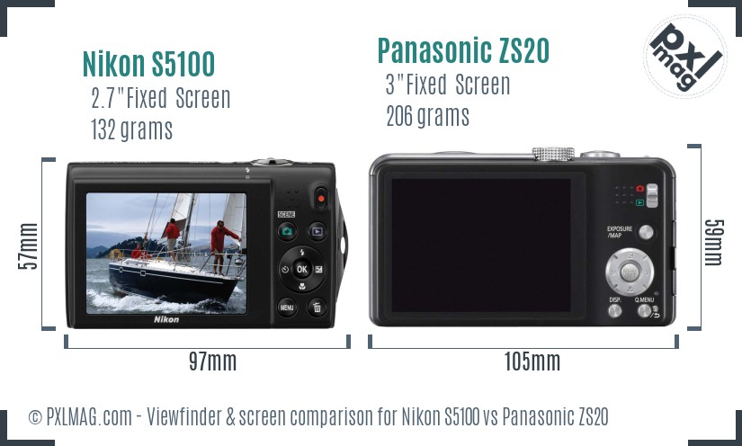 Nikon S5100 vs Panasonic ZS20 Screen and Viewfinder comparison