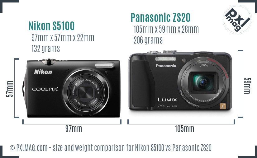 Nikon S5100 vs Panasonic ZS20 size comparison