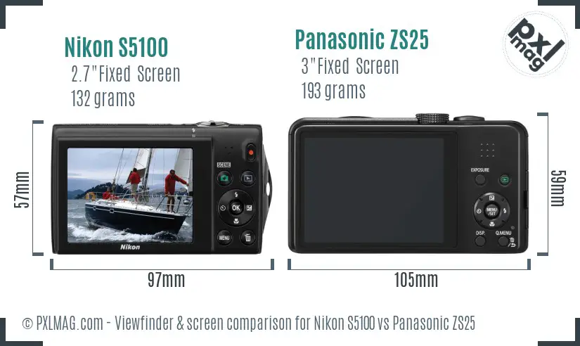 Nikon S5100 vs Panasonic ZS25 Screen and Viewfinder comparison Nikon S5100 vs Panasonic ZS25 Screen and Viewfinder comparison