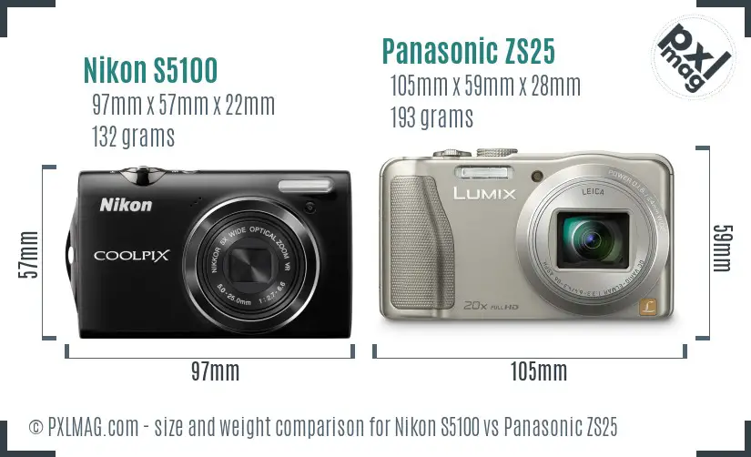 Nikon S5100 vs Panasonic ZS25 size comparison Nikon S5100 vs Panasonic ZS25 size comparison
