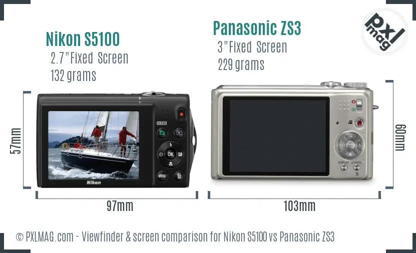 Nikon S5100 vs Panasonic ZS3 Screen and Viewfinder comparison