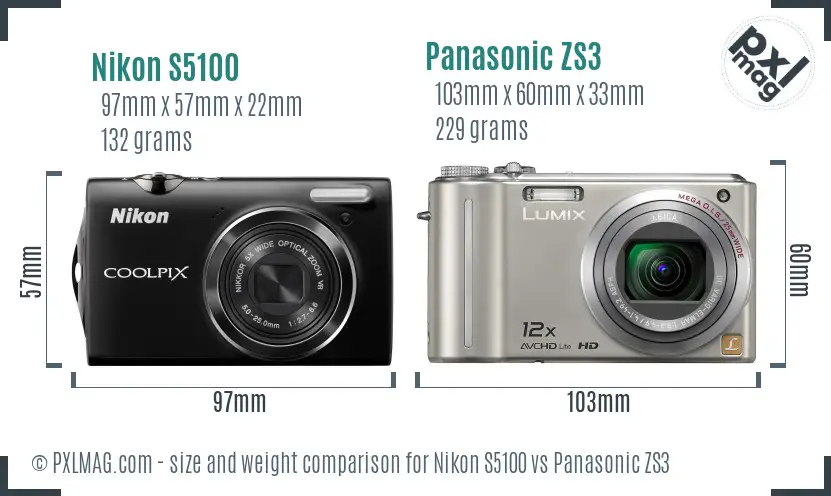 Nikon S5100 vs Panasonic ZS3 size comparison