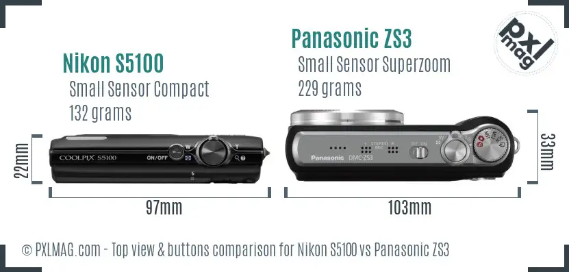 Nikon S5100 vs Panasonic ZS3 top view buttons comparison