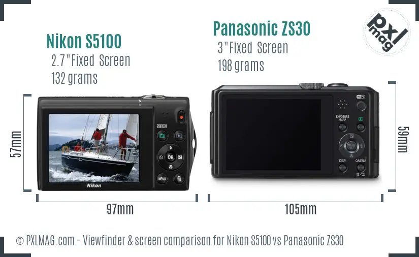 Nikon S5100 vs Panasonic ZS30 Screen and Viewfinder comparison