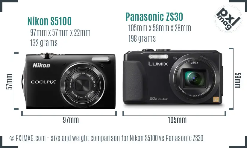 Nikon S5100 vs Panasonic ZS30 size comparison