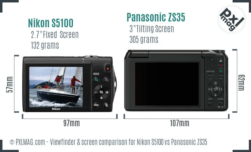Nikon S5100 vs Panasonic ZS35 Screen and Viewfinder comparison Nikon S5100 vs Panasonic ZS35 Screen and Viewfinder comparison