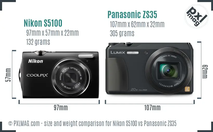 Nikon S5100 vs Panasonic ZS35 size comparison Nikon S5100 vs Panasonic ZS35 size comparison