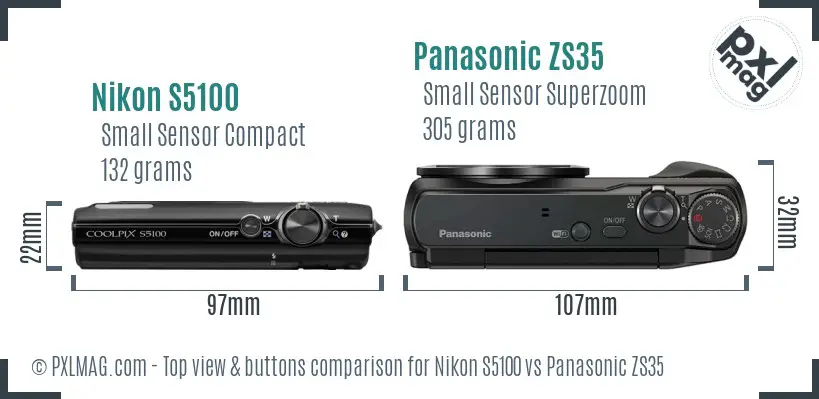 Nikon S5100 vs Panasonic ZS35 top view buttons comparison Nikon S5100 vs Panasonic ZS35 top view buttons comparison