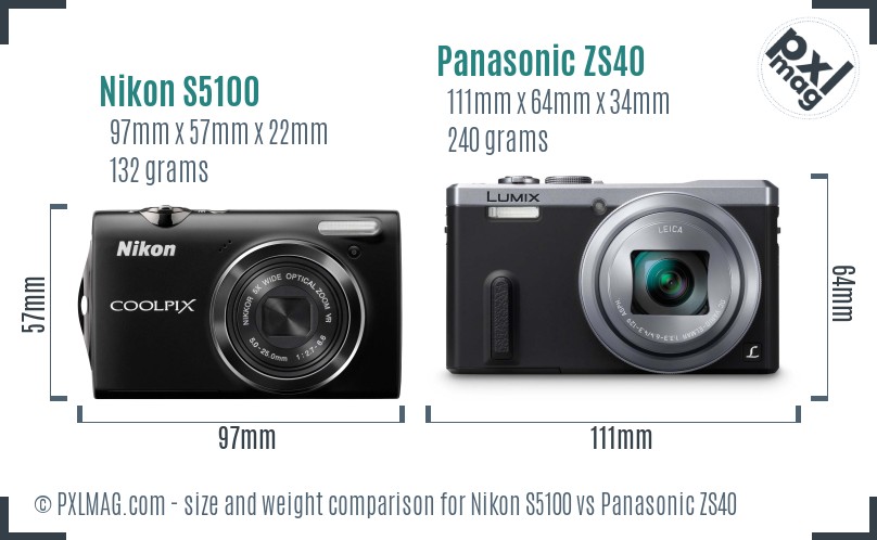 Nikon S5100 vs Panasonic ZS40 size comparison