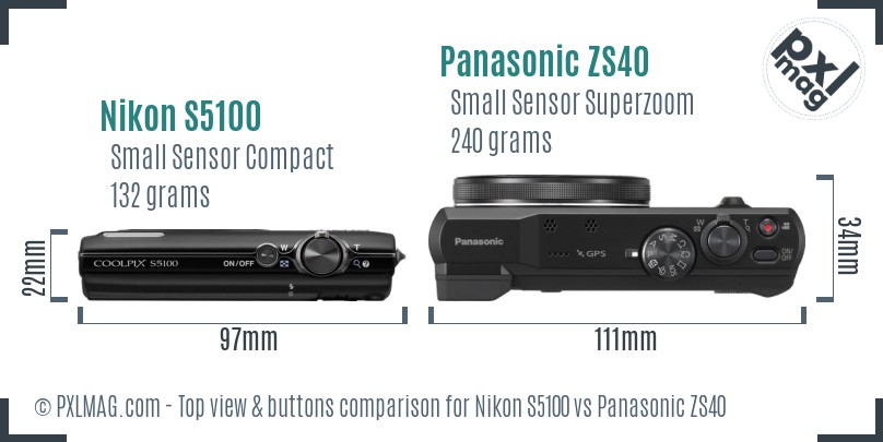 Nikon S5100 vs Panasonic ZS40 top view buttons comparison