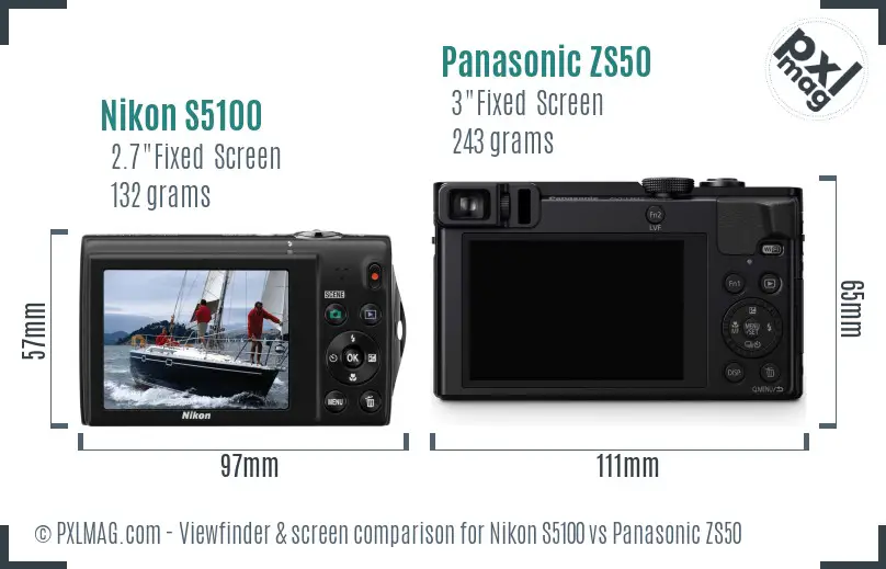 Nikon S5100 vs Panasonic ZS50 Screen and Viewfinder comparison