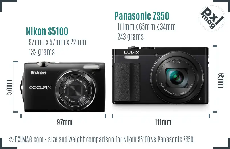 Nikon S5100 vs Panasonic ZS50 size comparison