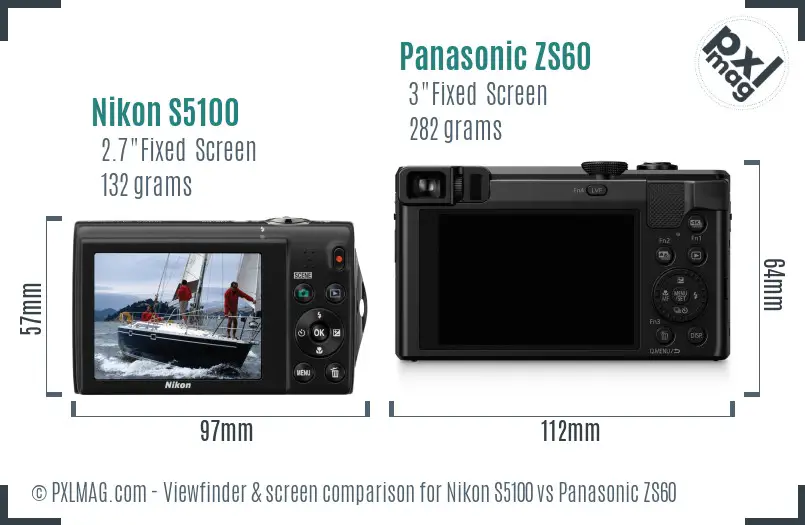 Nikon S5100 vs Panasonic ZS60 Screen and Viewfinder comparison