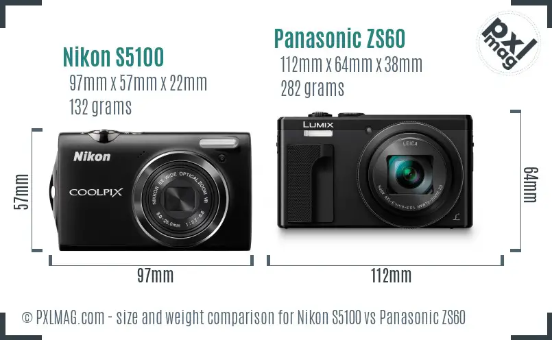Nikon S5100 vs Panasonic ZS60 size comparison