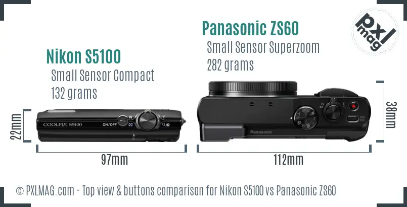 Nikon S5100 vs Panasonic ZS60 top view buttons comparison