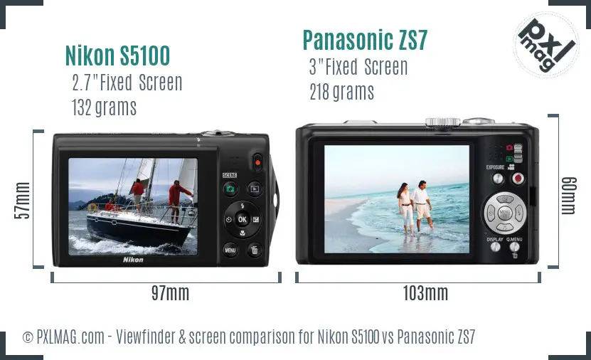 Nikon S5100 vs Panasonic ZS7 Screen and Viewfinder comparison