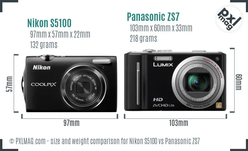 Nikon S5100 vs Panasonic ZS7 size comparison