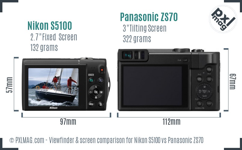 Nikon S5100 vs Panasonic ZS70 Screen and Viewfinder comparison