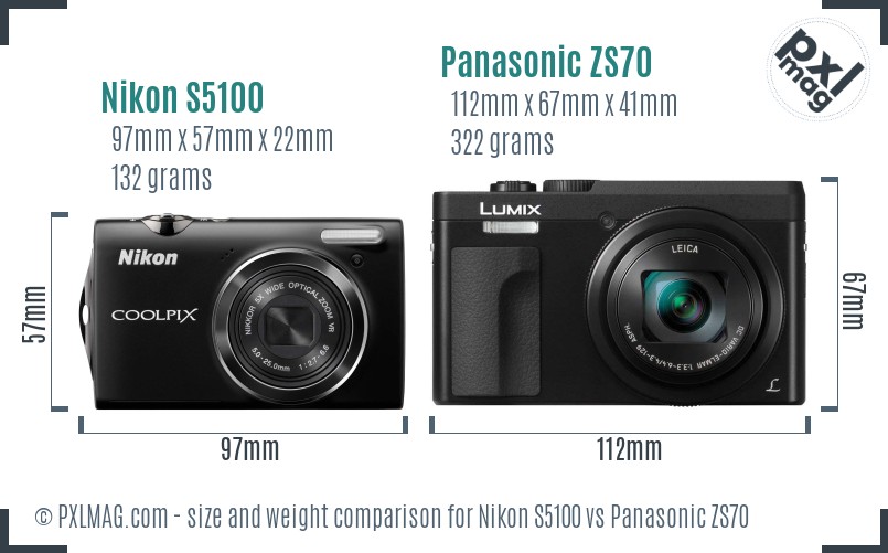 Nikon S5100 vs Panasonic ZS70 size comparison Nikon S5100 vs Panasonic ZS70 size comparison
