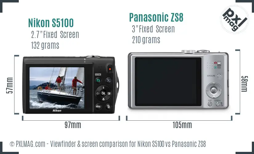 Nikon S5100 vs Panasonic ZS8 Screen and Viewfinder comparison Nikon S5100 vs Panasonic ZS8 Screen and Viewfinder comparison