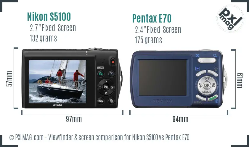 Nikon S5100 vs Pentax E70 Screen and Viewfinder comparison Nikon S5100 vs Pentax E70 Screen and Viewfinder comparison