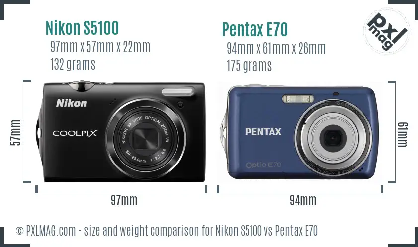 Nikon S5100 vs Pentax E70 size comparison Nikon S5100 vs Pentax E70 size comparison