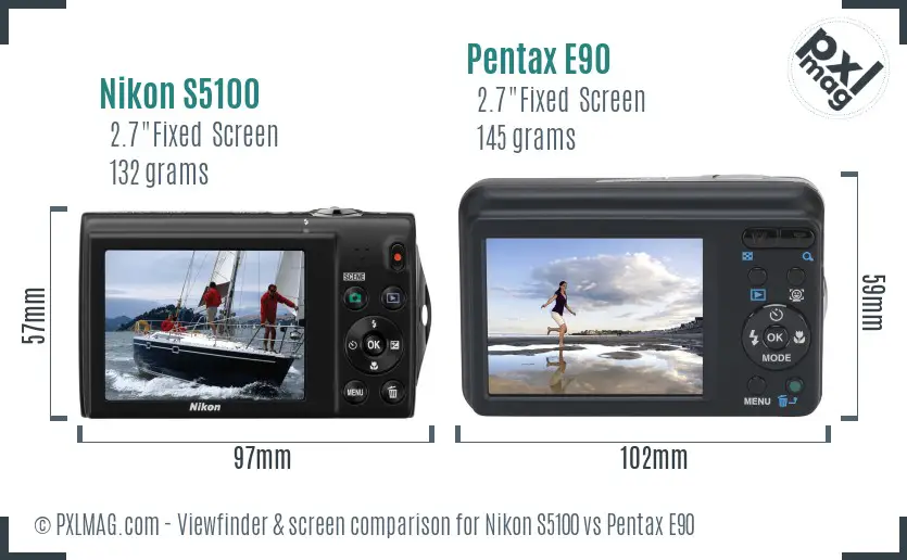 Nikon S5100 vs Pentax E90 Screen and Viewfinder comparison