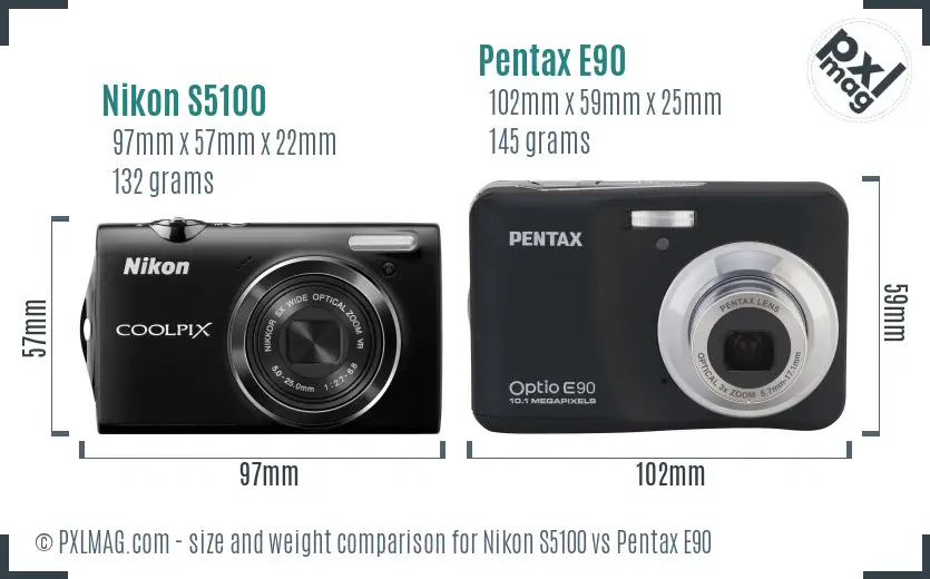 Nikon S5100 vs Pentax E90 size comparison