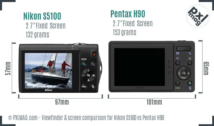 Nikon S5100 vs Pentax H90 Screen and Viewfinder comparison