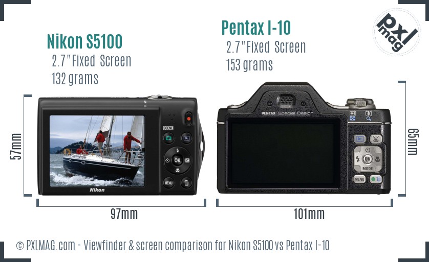 Nikon S5100 vs Pentax I-10 Screen and Viewfinder comparison