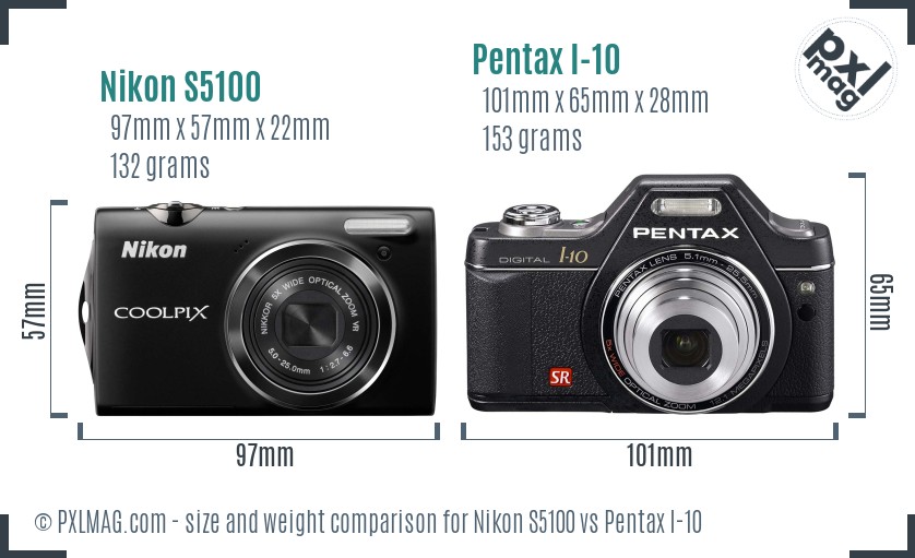 Nikon S5100 vs Pentax I-10 size comparison
