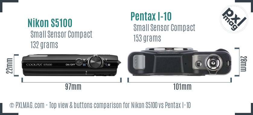 Nikon S5100 vs Pentax I-10 top view buttons comparison