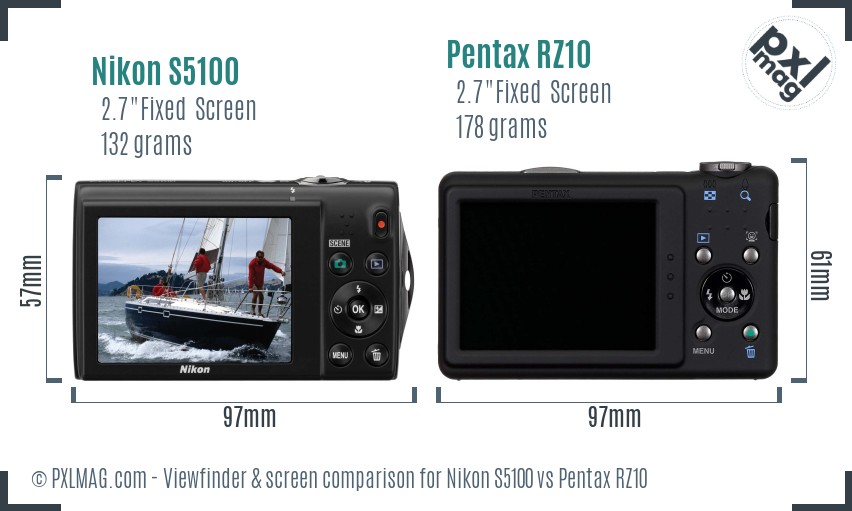 Nikon S5100 vs Pentax RZ10 Screen and Viewfinder comparison