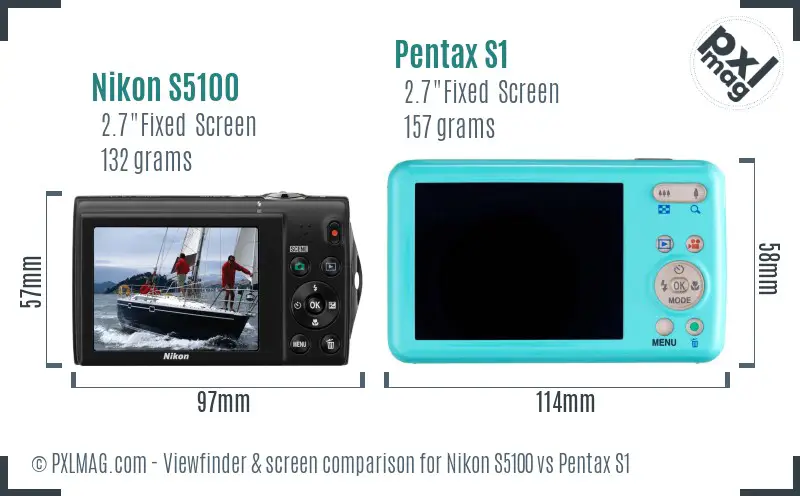 Nikon S5100 vs Pentax S1 Screen and Viewfinder comparison