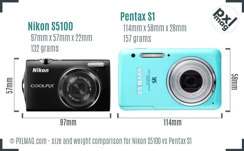 Nikon S5100 vs Pentax S1 size comparison