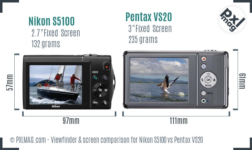 Nikon S5100 vs Pentax VS20 Screen and Viewfinder comparison