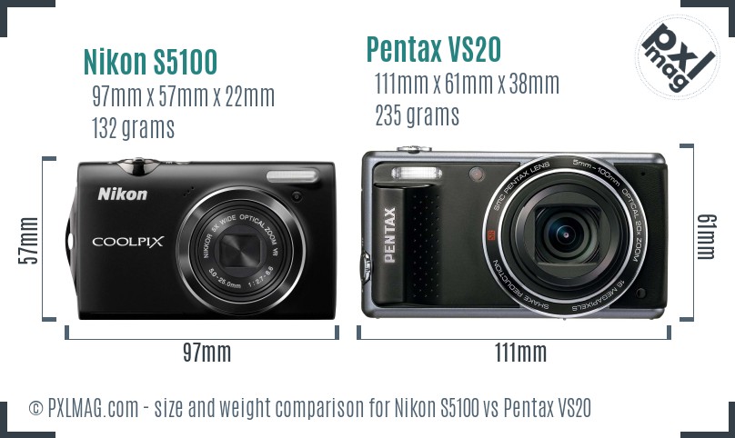 Nikon S5100 vs Pentax VS20 size comparison Nikon S5100 vs Pentax VS20 size comparison
