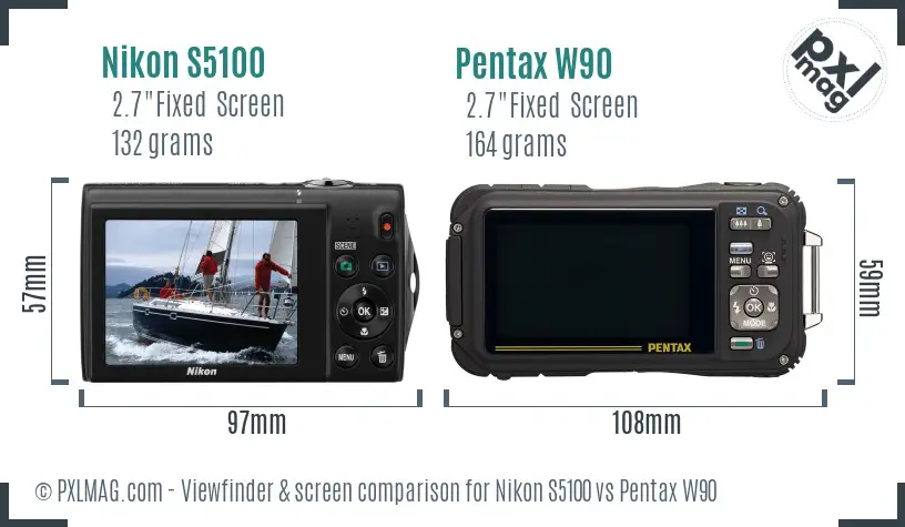 Nikon S5100 vs Pentax W90 Screen and Viewfinder comparison