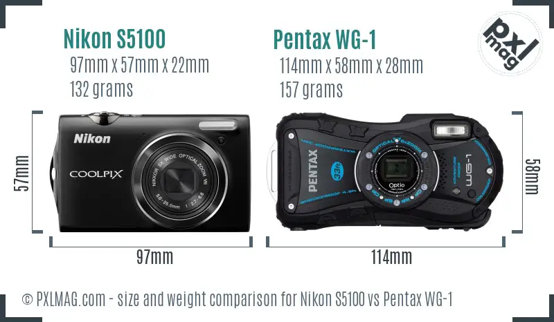 Nikon S5100 vs Pentax WG-1 size comparison